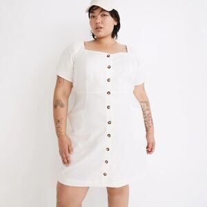 Madewell Plus Linen-Cotton Puff-Sleeve Mini Dress
